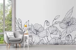 Carta da Parati Adesiva Fiori Disegnati Artistici