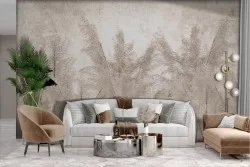 Adhesive Wallpaper with Light Vintage Leaves and Feathers