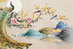 Carta da Parati Design e Stili Flora e Fauna animali Astratta Fiori Orientale zen
