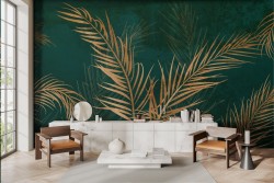 Carta da parati Foglie Oro Natura Raffinata