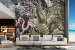 Forest Wallpaper with Flamingos