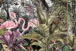 Forest Wallpaper with Flamingos
