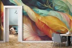 Adhesive Wallpaper 3D Artistic Colored Leaves