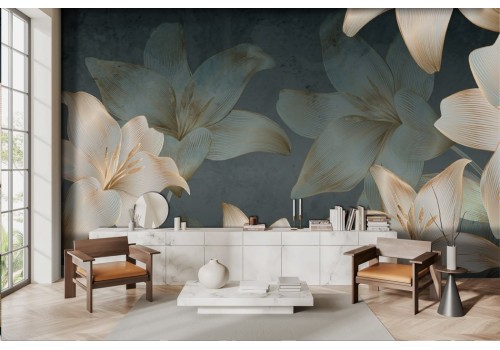 Modern 3D White Flowers Wallpaper