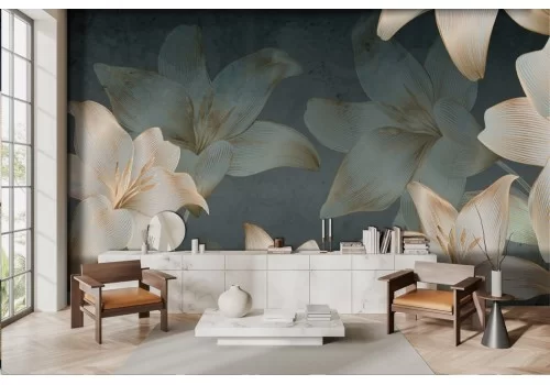 Modern 3D White Flowers Wallpaper