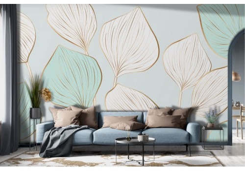 Wallpaper Leaves draw white gold