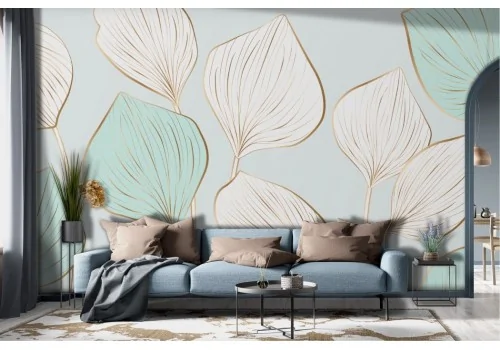 Wallpaper Leaves design white gold -a163