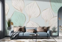 Wallpaper Leaves draw white gold