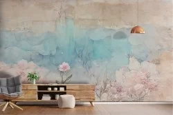 Adhesive Wallpaper with Watercolor Painted Flowers
