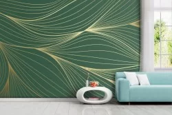 Carta da parati Fogli Linee Oro Stilizzata