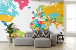 Adhesive Wallpaper Modern World Map