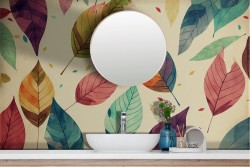 Adhesive Wallpaper Artistic Colored Leaves