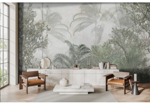 Tropical jungle forest green fog wallpaper