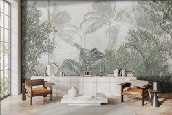 Tropical jungle forest green fog wallpaper