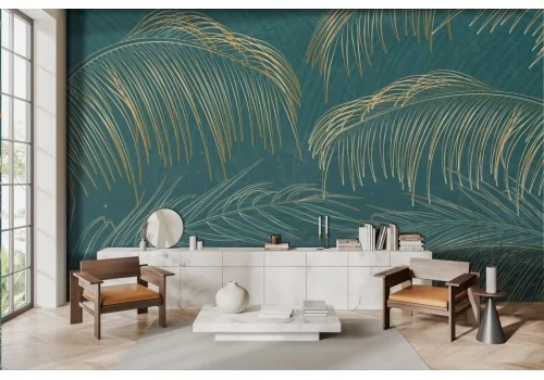 Tropical Wallpaper Golden Leaves Minimal -a182