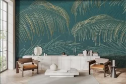 Carta da parati tropicale foglie dorate minimal