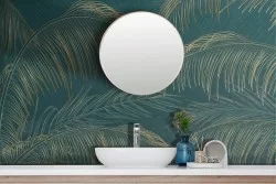 Tropical Adhesive Wallpaper with minimal golden leaves