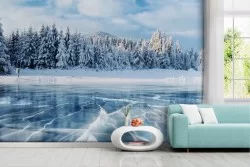 Snowy forest wallpaper with icy trees