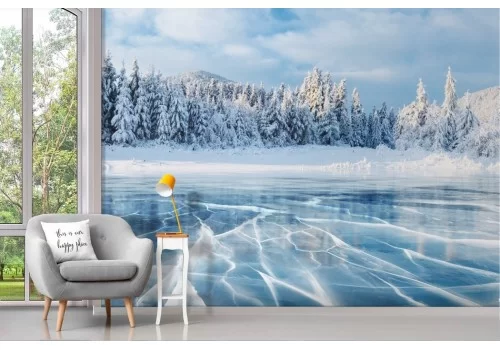 Snowy forest wallpaper with icy trees 2