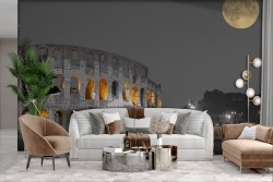Adhesive Wallpaper Nighttime Rome Colosseum Moon