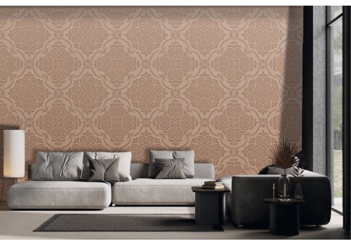 Vintage damask wallpaper in ochre and gold