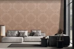 Vintage damask wallpaper in ochre and gold