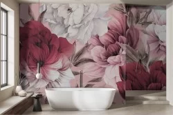 Carta da parati floreale rosa rossa natura elegante