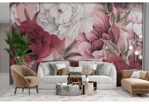 Carta da parati floreale rosa rossa natura elegante 2