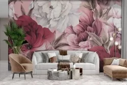 Carta da Parati Adesiva floreale rosa rossa natura elegante