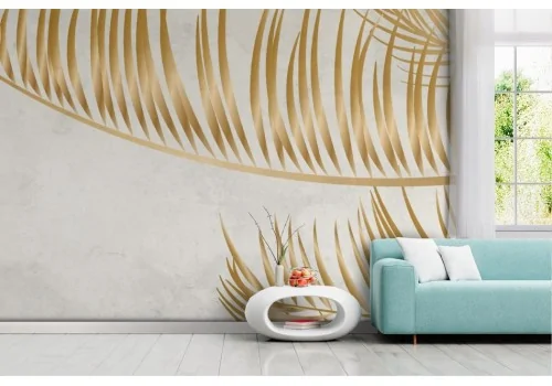 White Wallpaper with Golden Leaves -a190