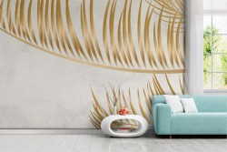 White wallpaper with golden leaves