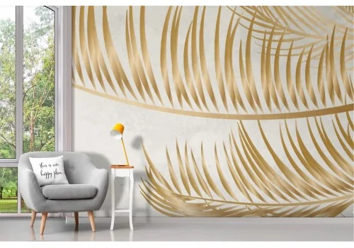 White wallpaper with golden leaves 2
