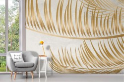 Adhesive Wallpaper White Golden Leaves