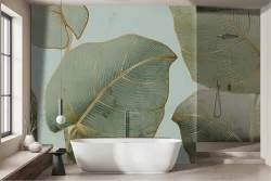 Vintage green golden leaves wallpaper