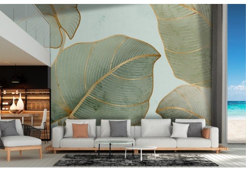 Vintage green golden leaves wallpaper 2