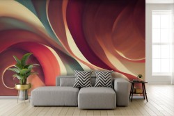 Vintage Adhesive Wallpaper with Golden Orange Waves