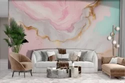 Adhesive Wallpaper with Abstract Pink and Gold Shades