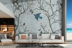 Carta da Parati alberi uccelli giapponese