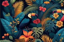 Tropical flowers toucan wallpaper
