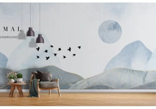 Carta da parati montagne astratte sfumature bianco grigio