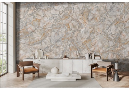 Abstract marble style wallpaper in orange and gray