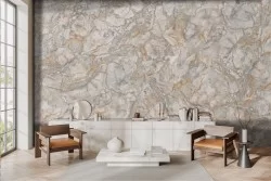 Abstract marble style wallpaper in orange and gray