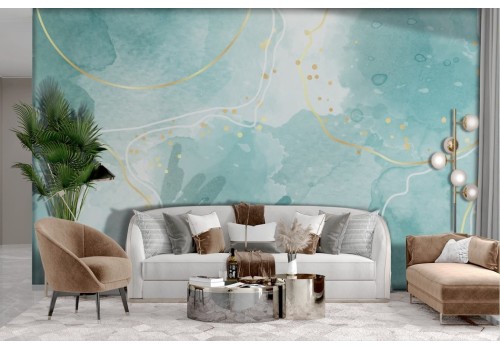 Abstract wallpaper with celestial shades and gold finishes 2