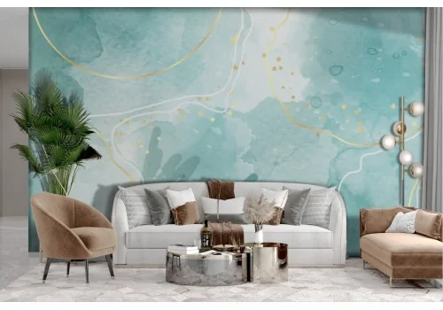 Abstract wallpaper with celestial shades and gold finishes 2