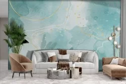 Adhesive Wallpaper Abstract Sky Blue Shades with Gold Finishes