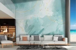 Wallpaper in shades of sky blue and gold