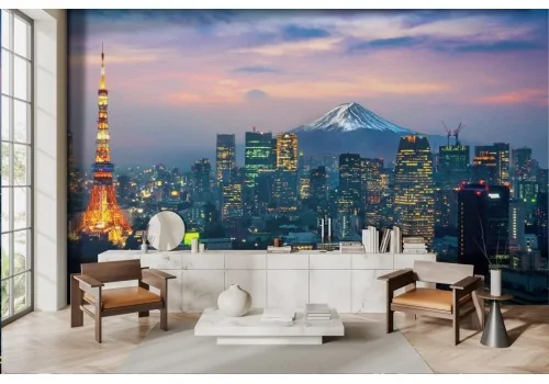 Carta da parati città metropolitana luci e tramonto