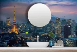 Adhesive Wallpaper Metropolitan City Lights and Sunset