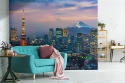 Wallpaper city lights and sunset