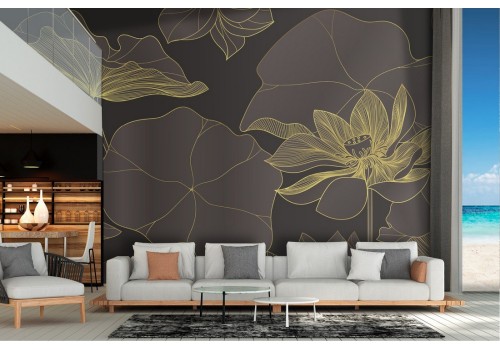 Wallpaper with stylized leaves and flowers luxury nature